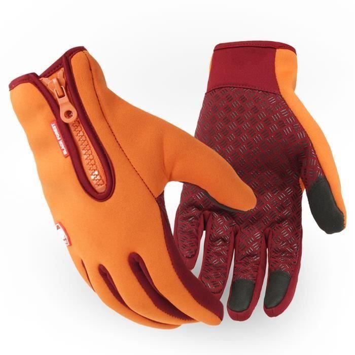 Paire de Gants Sport d'Hiver Écran Tactile Unisexe Etanche Coupe-Vent Chaud Pour Moto Ski ORANGE L Aw58883