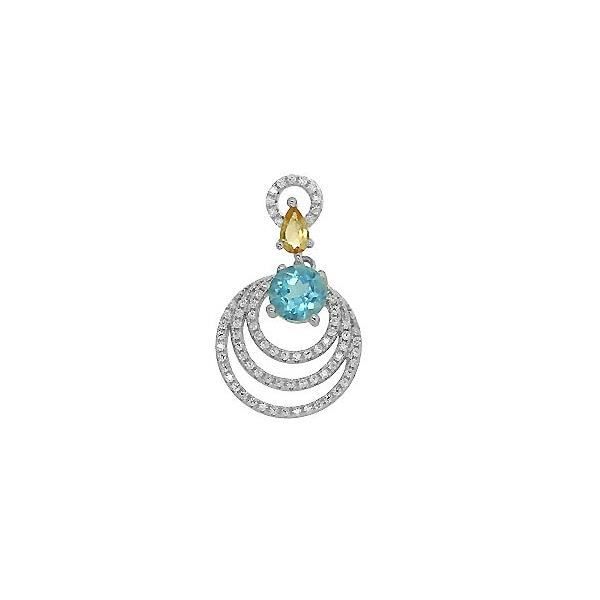Pendentif en Argent et 74 Cristaux Swarovski Zirconia Blancs, Bleu et Citrine
