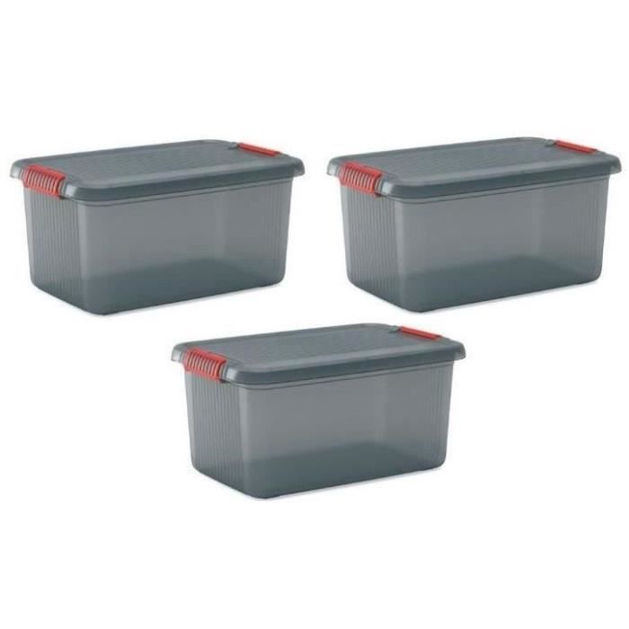 Lot de 3 Malles multifonctions KIS K Latch Box L - 43 L - Gris fumé