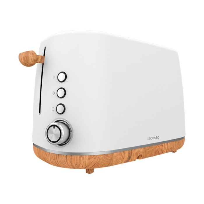 Cecotec TrendyToast 9000 White Woody Grille-pain en acier avec 2 fentes courtes et extra-larges avec capacité pour 2 tranches.