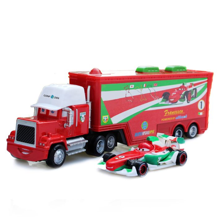 CONFO® camion cars transporteur Disney Mack avec voiture de course jouet amusement cadeau anniversaire enfant garçon remorque