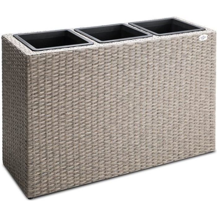 Deuba - Bac à Fleurs • polyrotin Beige • 3 Compartiments • 83x30,5x60 cm - Pot Fleurs, bac Vertical, intérieur, extérieur