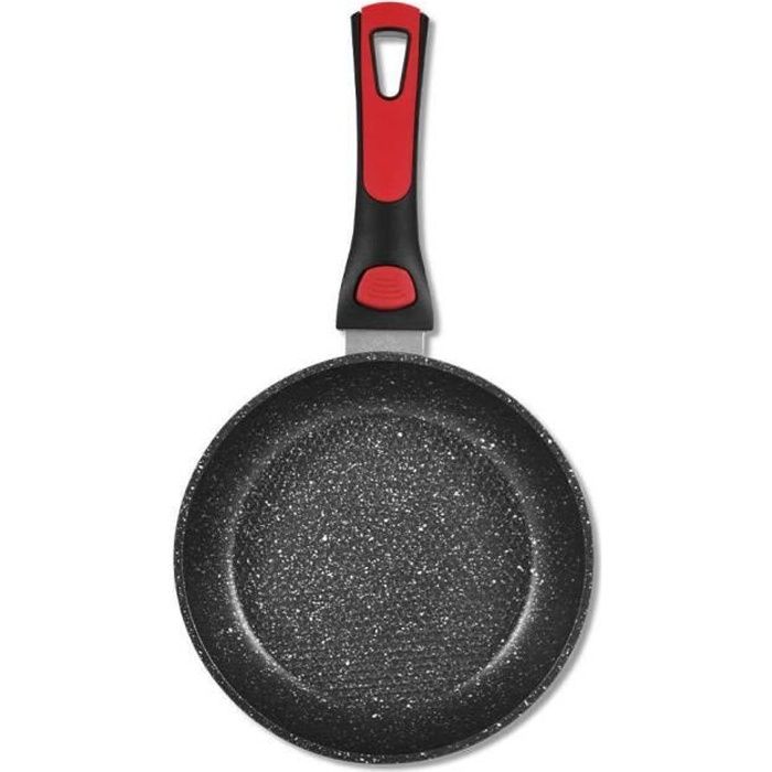 Poêle Tentation CLIK avec manche amovible et fond anti-adhésif, compatible tous feux, diamètre : 20, 24, 28 et 32 cm - 24 cm - Rouge