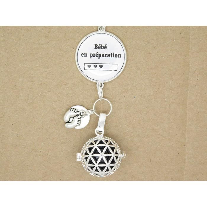 Bola de Grossesse Argent Plaqué Personnalisable avec Cabochon Personnalisable et petits pieds Bébé en Préparation grossesse