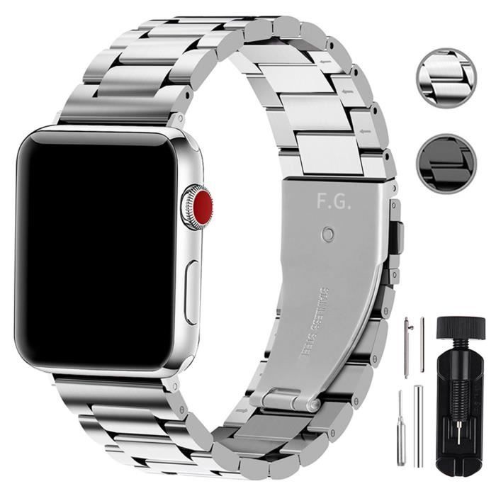 Fullmosa Compatible avec Bracelet Apple Watch 38mm/40mm/41mm,Acier INOX Bracelet pour Apple Watch SE Séries 7/6/5/4/3/2/1,Argenté