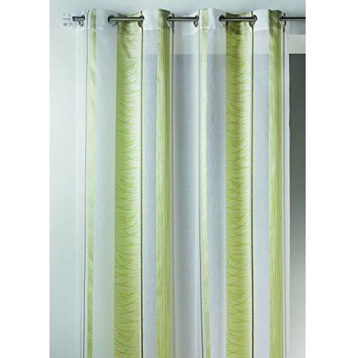 Home Maison HM6973298 Voilage Fantaisie à Rayures Verticales Organza Polyester Vert 140 x 240 cm