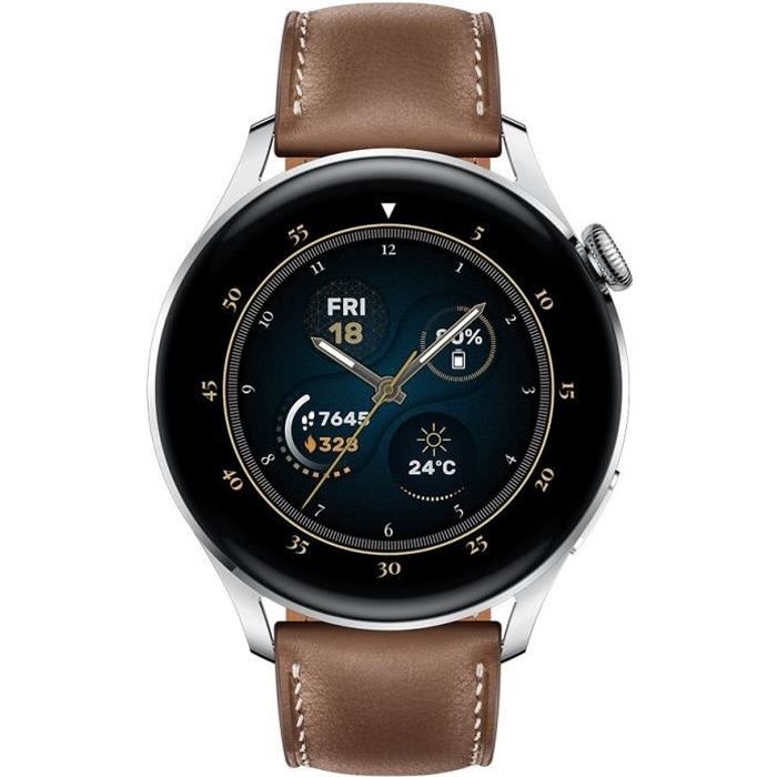 HUAWEI Watch 3 Classic Brown - Montre connectée - Bracelet en cuir marron - Ecran tactile 1.43- - Bluetooth 5.2 - Résistance 5ATM