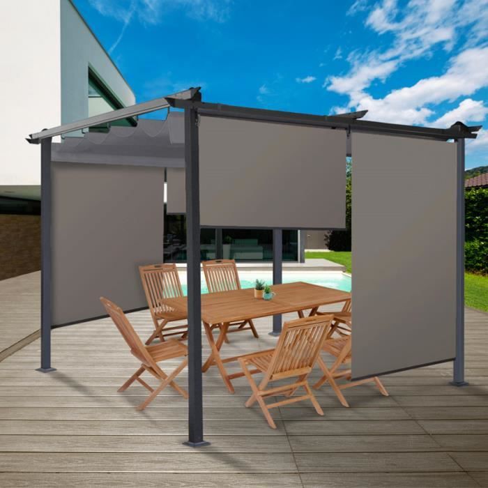 LOT DE 3 STORES ENROULEURS L.125 X H. 225 CM POUR PERGOLA TAUPE