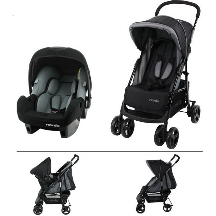 Poussette combinée TEXAS grise + siège auto BEONE 0+ (0-13kg) 4 étoiles ADAC