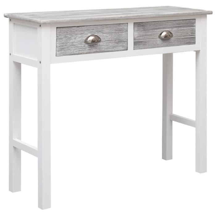 Table console avec 2 tiroirs avec poignées en métal Gris 90 x 30 x 77 cm Bois