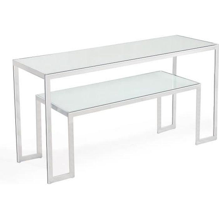 Console en verre - métal coloris chromé - Largeur 140 x Profondeur 35 cm