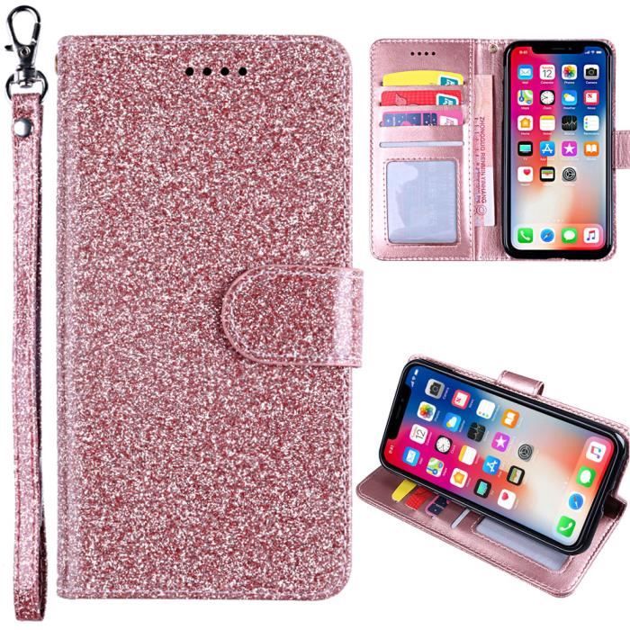 Etui pour Sony Xperia 10 III 6.0- Or rose Brillant Housse En Cuir Pu Portefeuille Sony Xperia 10 III 6.0-