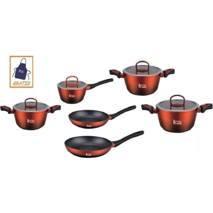 Batterie de cuisine 10 pièces - Set de Casserole Métallisée - Fonte d'aluminium - Revêtement pierre - Tous feux dont induction