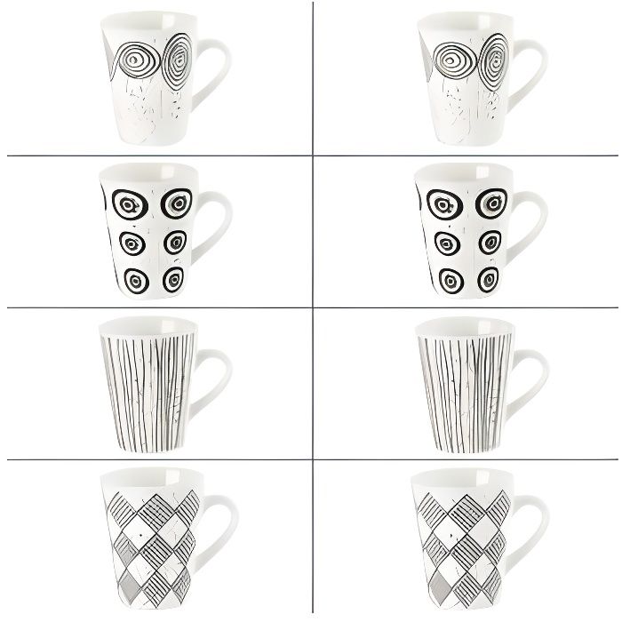 Coffret 8 tasses 10cl Noir et blanc Table Passion