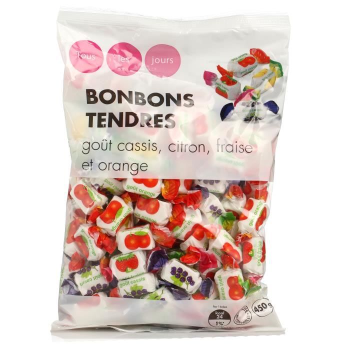 TOUS LES JOURS Bonbons tendres, goût cassis, citron, et orange - 450 g