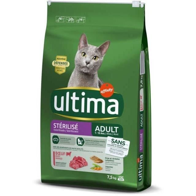 ULTIMA Croquettes au bœuf pour chat adulte stérilisé - 7,5 kg