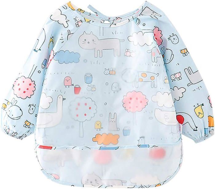 Kcldeci Tablier imperméable à manches longues et 2 poches pour enfants, motif cercles arc-en-ciel, taille S, multicolore, M