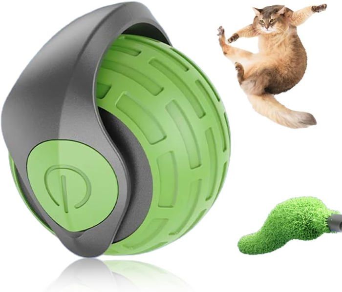 Meilleurs prix pour Jouet interactif pour chat avec queue remplaçable balle plastique rayée rechargeable USB mouvement aléatoire - Vert
