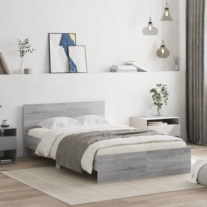 Lit classique double - Cadre de lit - sans matelas - sonoma gris 120x190 cm DECO JA7844253