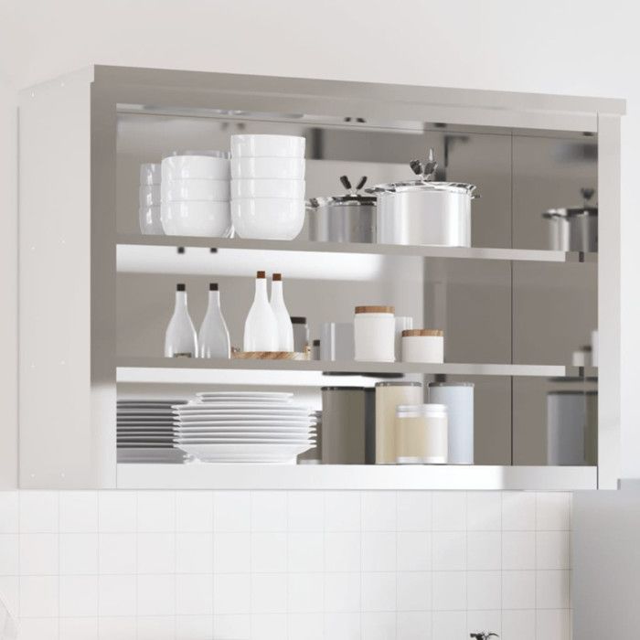 Armoire murale de cuisine avec étagères acier inoxydable