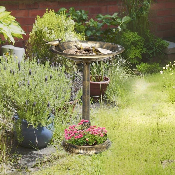 Bain doiseaux Abreuvoir mangeoire pour Oiseaux jardinière 2 en 1 dim. Ø 50 x 72H cm polypropylène Bronze Antique