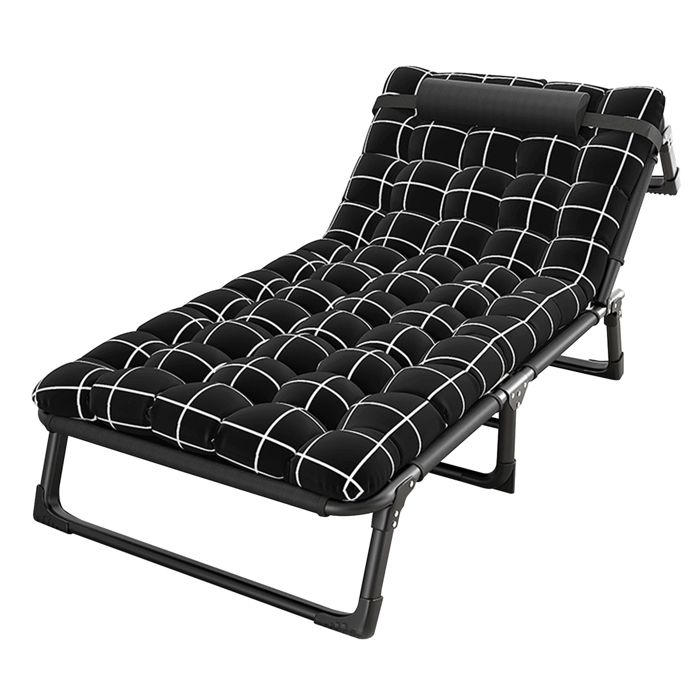 Chaise Longue Pliable 4 Positions - FIANAO - Lit de Repos Portable - Oreiller Amovible - Structure Acier Solide 200kg - 190x75x30cm