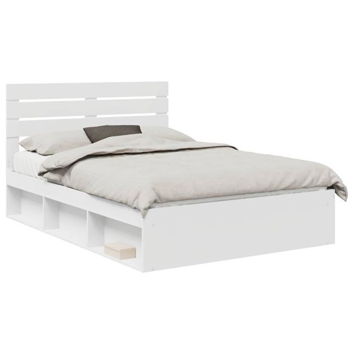 Cadre de lit avec tête de lit - vidaXL - 160x200 cm - Blanc - Pin massif - Design moderne - Durable - Facile à nettoyer