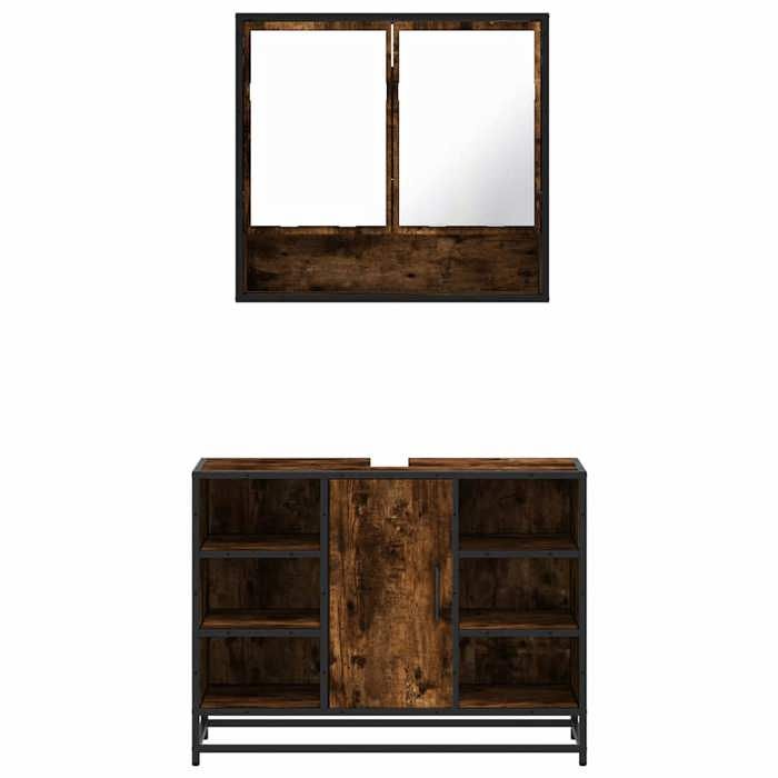 Soldes Printemps Meubles de salle de bain 2 pièces - SOLOMOON - montage simplifié - Chêne fumé SSS366