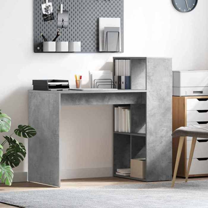 Best 2026 - BUREAU Gris KENNETH - 1 PCS - Table décriture Gris béton 108 x 55 x 103.5 cm Bois dingénierie6165