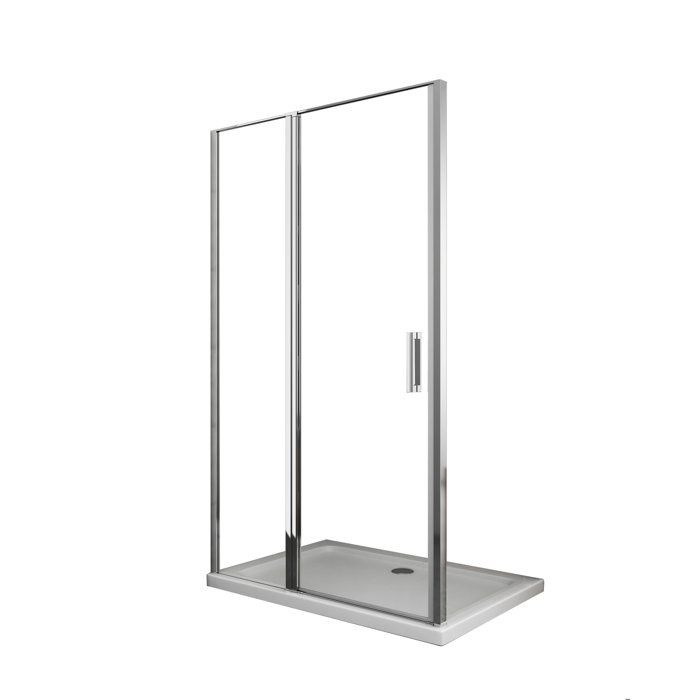 Porte de douche de 6 mm avec un petite paroi et une porte à battant dans la même ligne – 97-100 cm