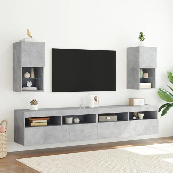 En PromotionMeubles TV avec lumières LED - CLOUD - Meuble Télé Bas - CABINET/BANC TV - 2 pcs gris béton 305x30x60 cm 9931061