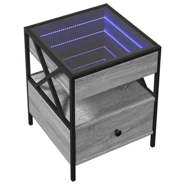Table de lit - Gris - Armoire de chevet - 1 PC - avec LED - infini sonoma gris 40x40x51 cm T3127