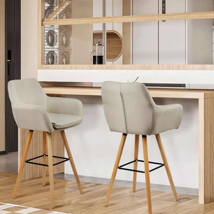 MIPAN. LOT DE 2 - TABOURET DE BAR HAUT AVEC DOSSIER ET ACCOUDOIRS - CAPACITÉ DE POIDS MAXIMALE : 150 KG - 55*45*104 CM - BEIGE