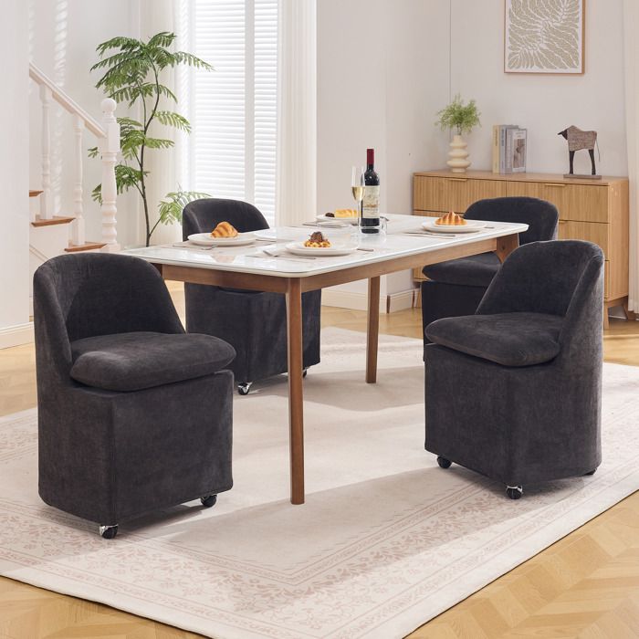 Chaise rembourrée moderne - Gris - Tissu chenille - Roulettes pivotantes 360° - Housse amovible - Design sans accoudoirs