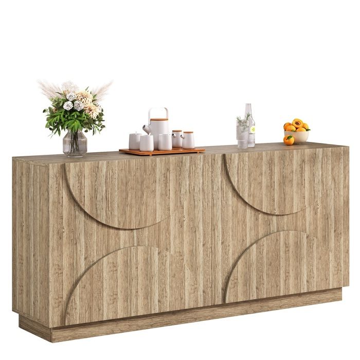 WOVREO buffet bas 160 x 40 x 80 cm 4 portes aspect bois naturel avec étagères intérieures