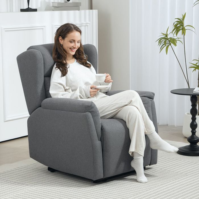 ROVRYN Fauteuil relax TV 1 place inclinable manuel 160° avec repose-pieds extensible tissu lin gris foncé