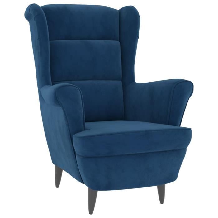 Fauteuil - ASHATA - Bleu Velours - 1 Place - Design Contemporain - Charge Max 110 kg
