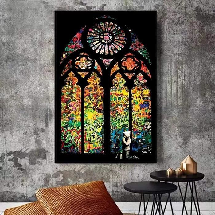 Toile Peinture Éléphant Street Art Graffiti JACBON - Décoration Murale 40x60cm Sans Cadre
