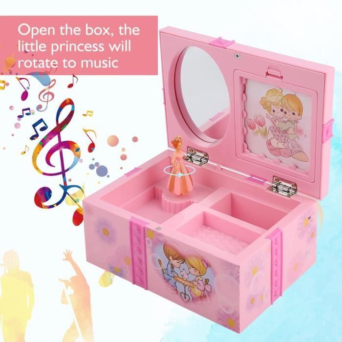 Enfants Boite A Musique Jouet Dessin Anime Rose Stockage Bijoux Miroir Avec Danse Rota En Plastique Cdiscount Maison