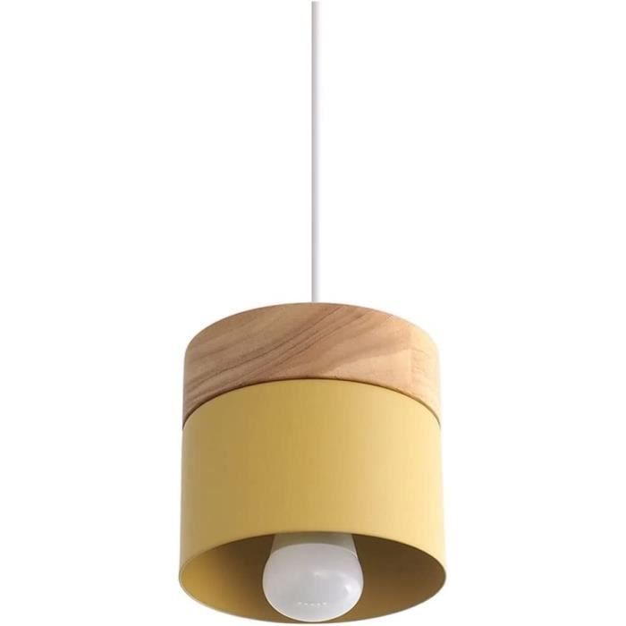 Lustre Nordique En Fer Forgé À Une Tête Lampe À Suspension Simple En Bois Massif E27 Luminaire De Chevet À Éclairage Décora[r8497]