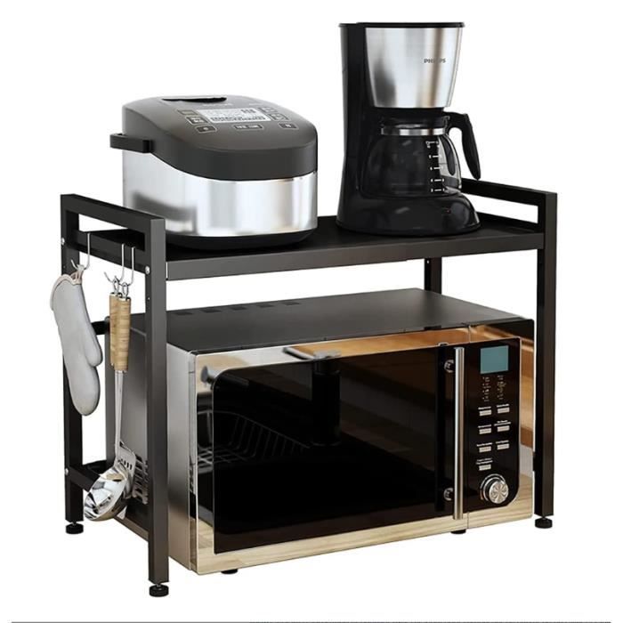 Support Extensible Pour Four à Micro-ondes - Meuble De Rangement Cuisine En Acier - Réglable De 40 à 64 Cm - Noir, Facile à Monter - 4
