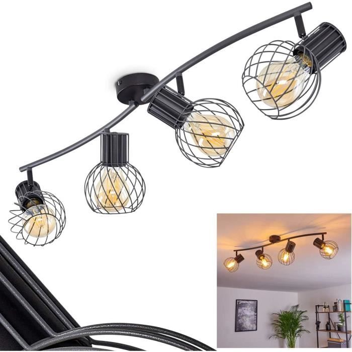 Plafonnier Svanfolk 3 Spots Pivotants - Style Rétro Industriel - Bois Et Métal - Ampoules E14 Non Incluses