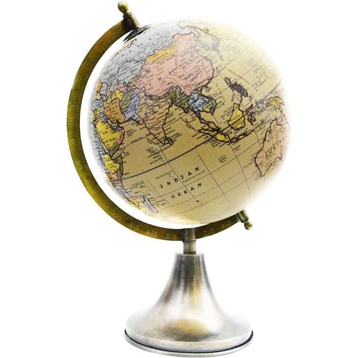 Mappemonde Globe Terrestre S Décoratif Rotatif Planisphère Sur Pied En Metal Creme Et Gold 3701102568623