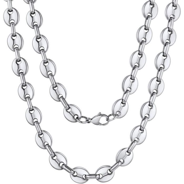 Collier homme - Argenté - Acier inoxydable - Maille grain de café - 55