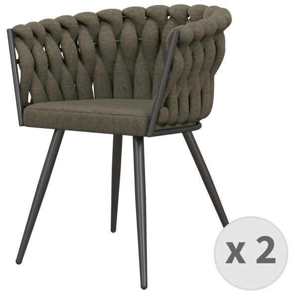 Fauteuil de table en tissu Taupe et métal noir mat (x2) - TESSA - Confort d'assise et look très déco