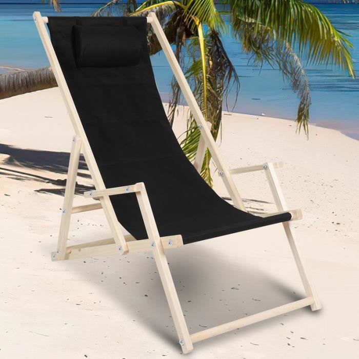 faziango chaise longue pivotante pliante chaise longue de plage chaise en bois noir avec mains courantes bain de soleil