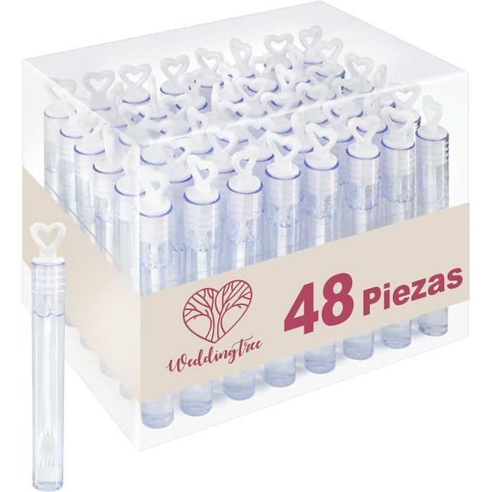 Lot De 48 Tubes à Bulles De Savon – Poignées Cœur, Blanc, 10,5 Cm, Cadeau Pour Mariage Invités