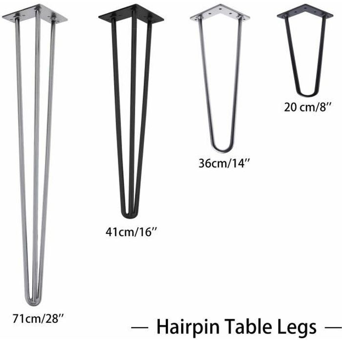 Pique à cheveux Lot de 4 pieds de table Heavy Duty meubles en métal Pieds de table  noir 10 cm à 72 cm  stable Standard Table Hauteur