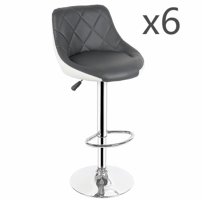Lot de 6 tabourets de bar Royalbell - Simili Blanc et gris - H 85/105 cm - En forme de cuillère