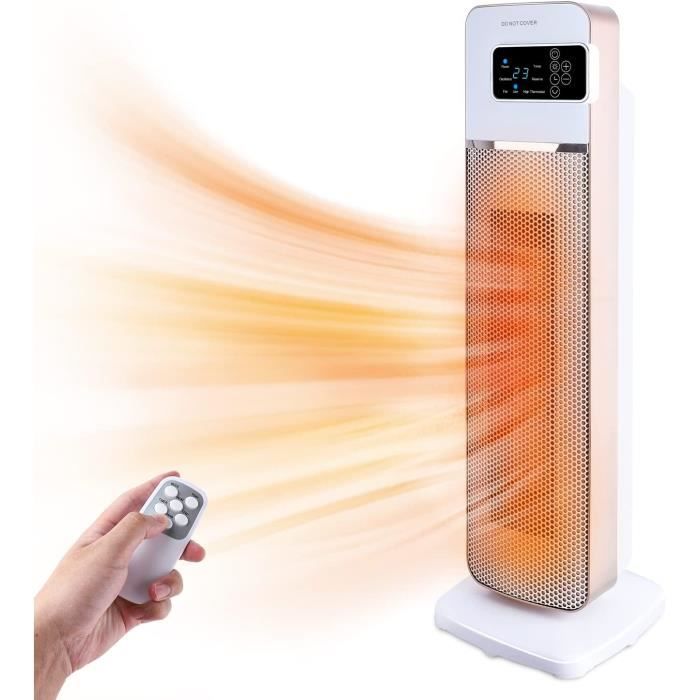 Aigostar Chauffage d'appoint Silencieux 2000W, Chauffage Electrique Soufflant Economique avec Thermostat, Télécommande, Oscillation 70°, Minuterie 24H, Mode Éco, Radiateur PTC Céramique, Blanc
